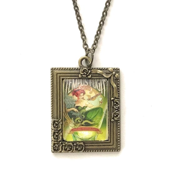 Absinthe Tempus Fugit Necklace - Gift for Women -  Vintage Style Jewelry  - Art Nouveau
