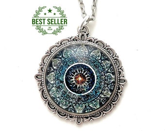 Blue Mandala Necklace - Boho Jewelry  - Gift for Women - Meditation Jewelry