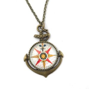 Fleur de Lis Compass Anchor Pendant Necklace For Women - Made in the USA
