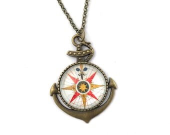 Fleur de Lis Compass Anchor Pendant Necklace For Women - Made in the USA