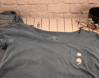 Semicolon Pocket Tee || Blue and White