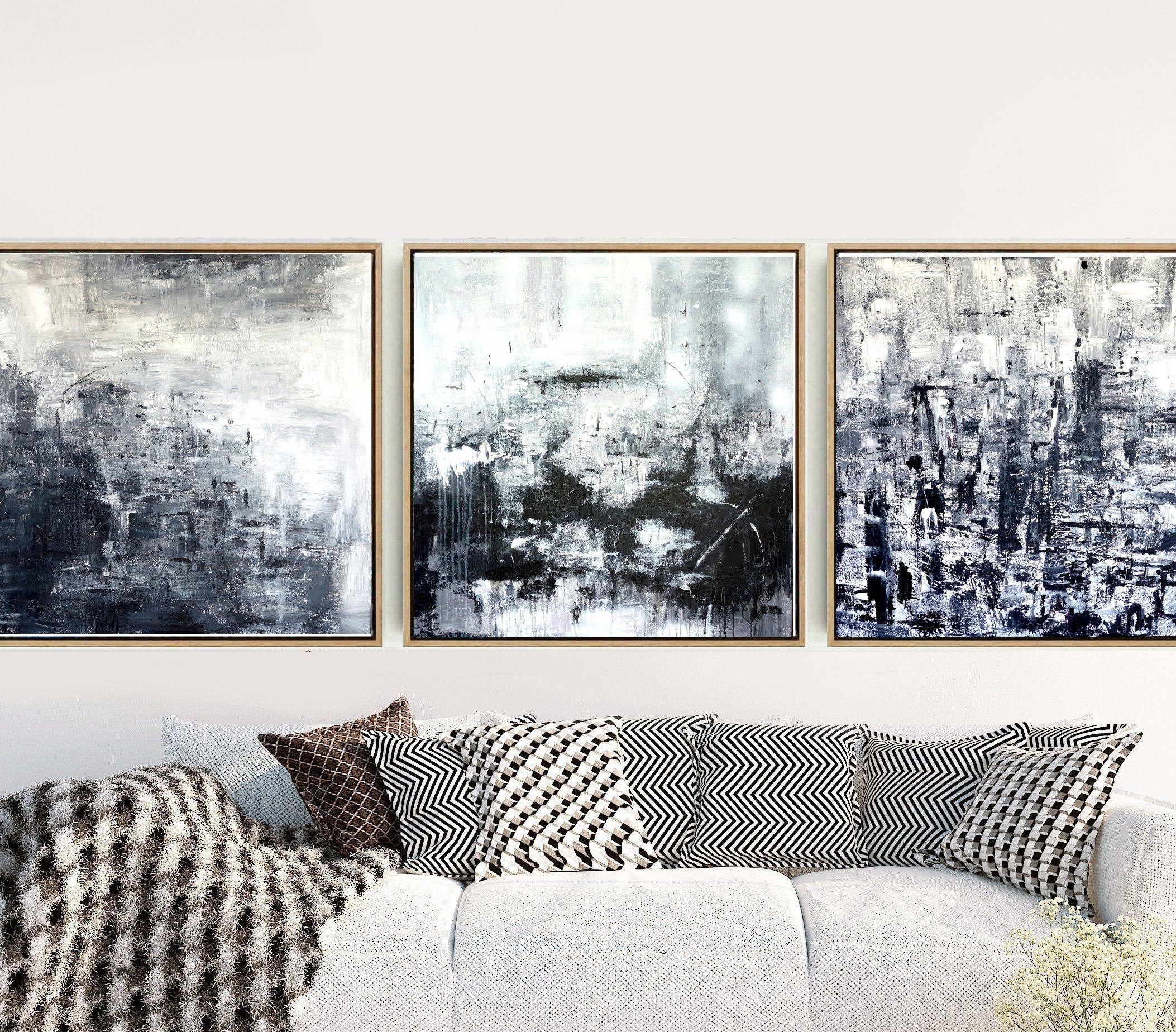 Black And White Triptych Set Of 3 Prints Abstract Art | Etsy