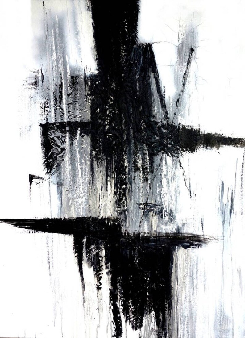 Black And White Abstract Triptych Abstract Art Prints Set of Etsy