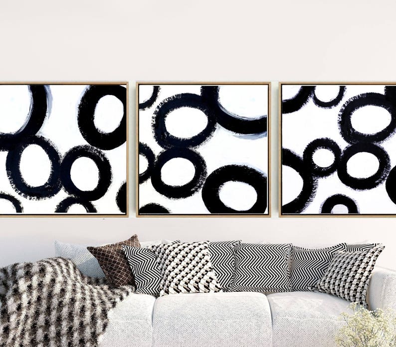 Triptych Abstract Art Set of 3 Prints Black And White Art Etsy