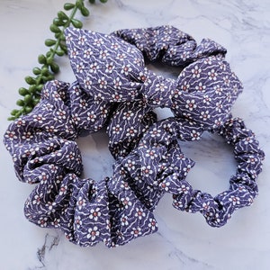 Silk Kimono Scrunchie, Japanese Upcycled Silk Kimono Ponytail Holder, Skinny, Regular, Volume, with a Bow, 100% Silk, Gift for Her