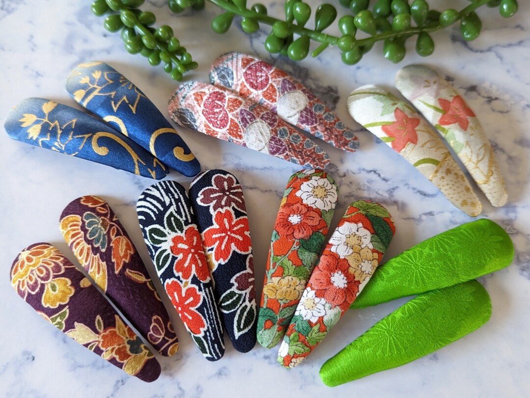 Large One Pair of Snap Barrettes Japanese Silk Kimono Fabric Etsy