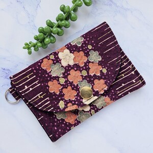 Billetera de seda de 3 bolsillos, estilo kimono japonés, minibilletera ligera para monedas, tarjetero con patrón tradicional de kimono, billetera minimalista
