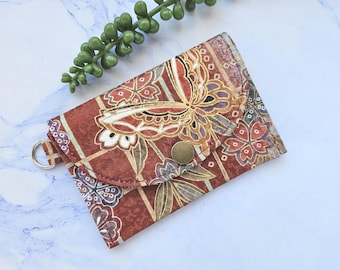 Japanese Silk Kimono Micro Wallet: 3-Pocket Coin & Card Holder