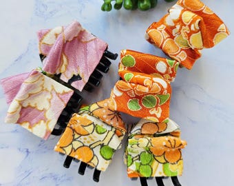 Japanese Kimono Silk Hair Claw Clips: Small Floral Hair Decoration (Set of 2)