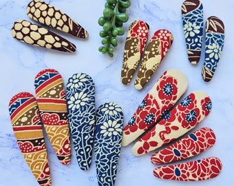 Japanese Silk Kimono Fabric Snap Barrettes: Floral Hair Clips