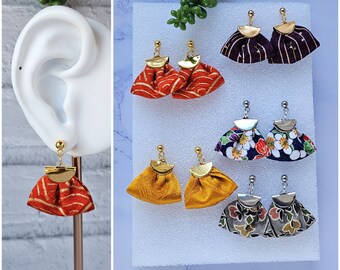 Handmade Earrings Using Japanese Silk Kimono Fabric / Stainless Steel Earring Findings, Gift for Her