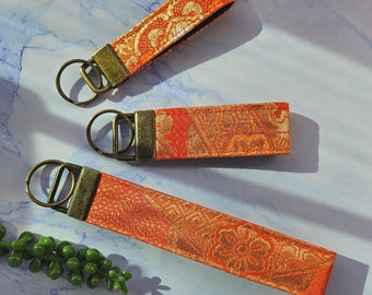 Japanese Silk Kimono Fabric Keychain Wristlet: Car Key Fob with Tassel