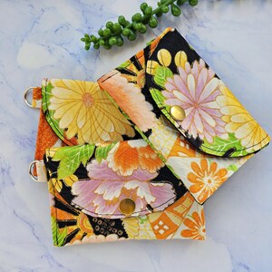 Billetera de seda de 3 bolsillos, estilo kimono japonés, minibilletera ligera para monedas, tarjetero con patrón tradicional de kimono, billetera minimalista