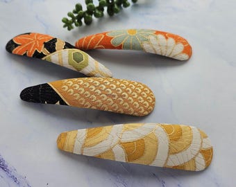 XL Japanese Silk Kimono Fabric Barrette: Handmade Snap Hair Clip