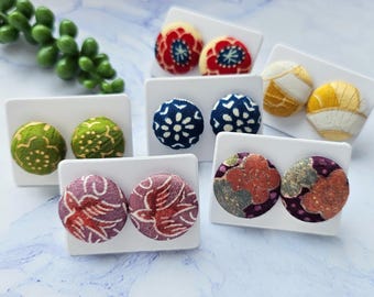Handmade Kimono Fabric Stud Earrings: Stainless Steel Findings