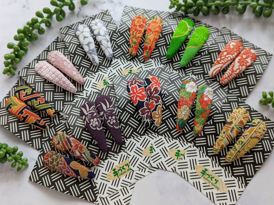 Mini Size Snap Barrettes, One Pair of Japanese Silk Kimono Fabric