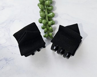 Solid Black, A Pair of Small Claw Clips Using Japanese Silk Kimono Fabric, NEW SIZE, a Gift for Her, Easy to Use Hair Decoration