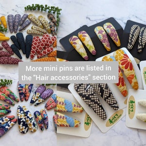 Mini Size Snap Barrettes, One Pair of Japanese Silk Kimono Fabric Covered Hair Clips, Fabric Snap Hair Clips, Japanese Style, Hairpins image 8