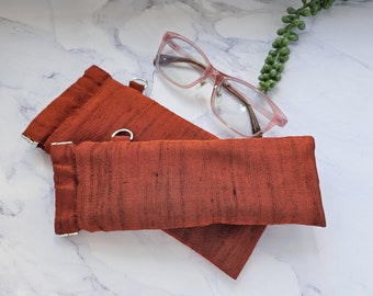 Silk Kimono Fabric Glasses Case, Squeeze Clasp Closure, Soft Patted and Fleece Lined, Eyeglass Sleeve, TwoSizes Available, One-of-a-kind