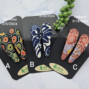 Mini Size Snap Barrettes, One Pair of Japanese Silk Kimono Fabric Covered Hair Clips, Fabric Snap Hair Clips, Japanese Style, Hairpins image 2