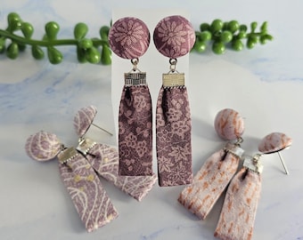 Handmade Kimono Silk Earrings: Stainless Steel Findings, Unique Fabric Jewelry