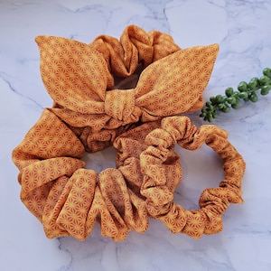 Silk Kimono Scrunchie, Japanese Upcycled Silk Kimono Ponytail Holder, Skinny, Regular, Volume, with a Bow, 100% Silk, Gift for Her
