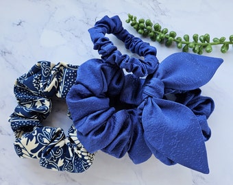 Silk Kimono Scrunchie with Bow: Upcycled Japanese Ponytail Holder