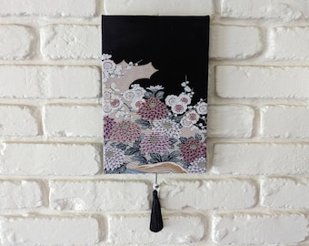 Floral Wall Décor Made out of Japanese Silk Kimono/Tomesode,  Canvas Wall Art, Tapestry, Wall Panel