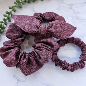 Silk Kimono Scrunchie, Japanese Upcycled Silk Kimono Ponytail Holder, Skinny, Regular, Volume, with a Bow, 100% Silk, Gift for Her