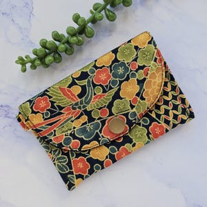 Billetera de seda de 3 bolsillos, estilo kimono japonés, minibilletera ligera para monedas, tarjetero con patrón tradicional de kimono, billetera minimalista