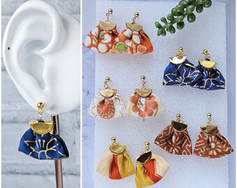 Handmade Earrings Using Japanese Silk Kimono Fabric / Stainless Steel Earring Findings, Gift for Her