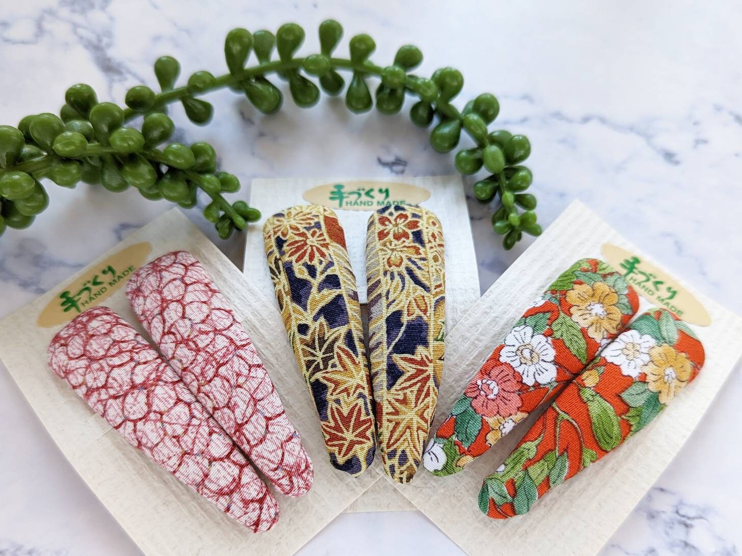 One Pair of Snap Barrettes Japanese Silk Kimono Fabric Etsy