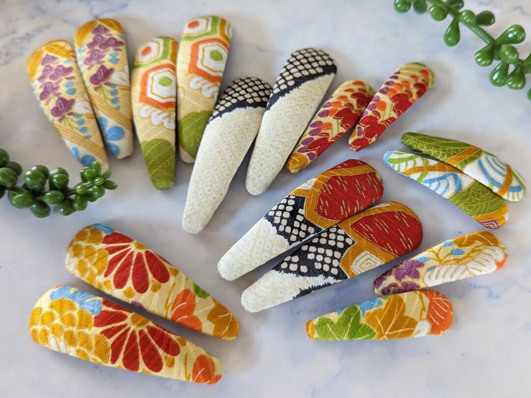 Mini/large One Pair of Snap Barrettes, Japanese Silk Kimono Fabric