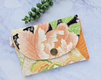 3 Pocket, Silk Micro Wallet, Japanese Silk Kimono, Lightweight Mini Coin Wallet, Traditional Kimono Pattern Card Holder, Minimalist Wallet