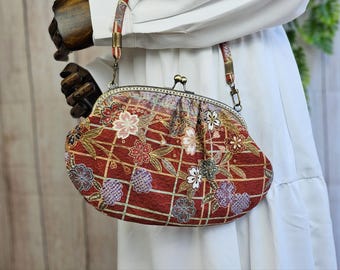Silk Kimono Handbag: Handmade Floral Purse with Kisslock Frame