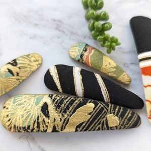 Japanese Silk Kimono Fabric Snap Barrette - Handmade Hair Clip