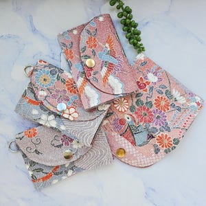 Billetera de seda de 3 bolsillos, estilo kimono japonés, minibilletera ligera para monedas, tarjetero con patrón tradicional de kimono, billetera minimalista