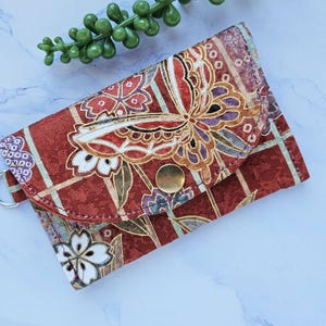 Billetera de seda de 3 bolsillos, estilo kimono japonés, minibilletera ligera para monedas, tarjetero con patrón tradicional de kimono, billetera minimalista