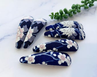 Japanese Silk Kimono Fabric Barrettes: Floral Hair Clips