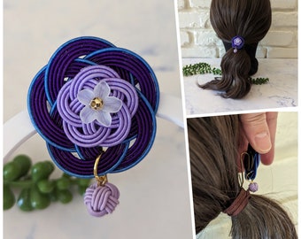 Ponytail Hook, Pony Hook, Japanese Mizuhiki Accessory, Plum Flower, Unique Gift for Her, for Any Hair Type, Easy to Use, Stocking Stuffers