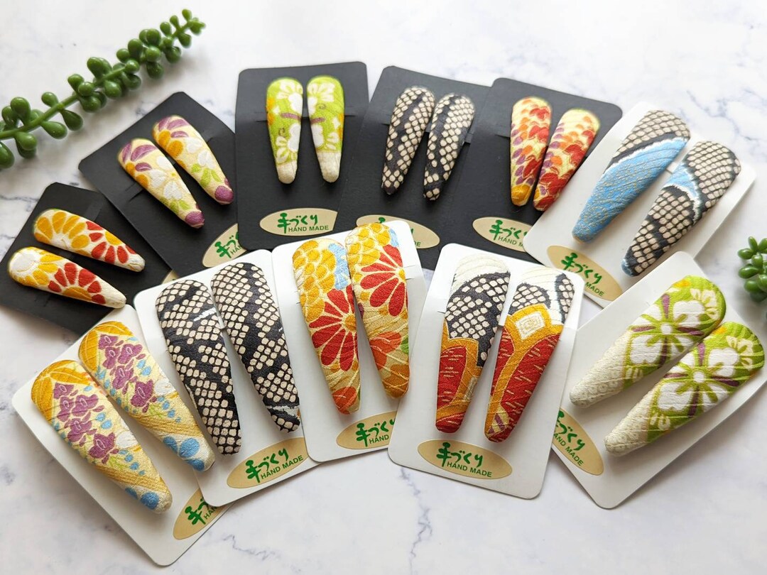 Mini/large One Pair of Snap Barrettes Japanese Silk Kimono Etsy