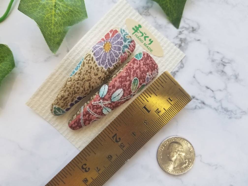 One Pair of Snap Barrettes Japanese Silk Kimono Fabric Etsy