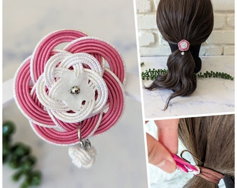 Ponytail Hook, Pony Hook, Japanese Mizuhiki Accessory, Plum Flower, Unique Gift for Her, for Any Hair Type, Easy to Use, Stocking Stuffers