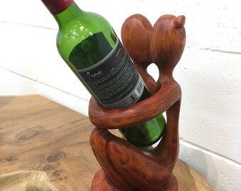 Handmade Couple Wine Holder, Solid Wood Wine Rack, Bottle Holder, Gift: Christmas, Wedding, Birthday, Retirement, Housewarming