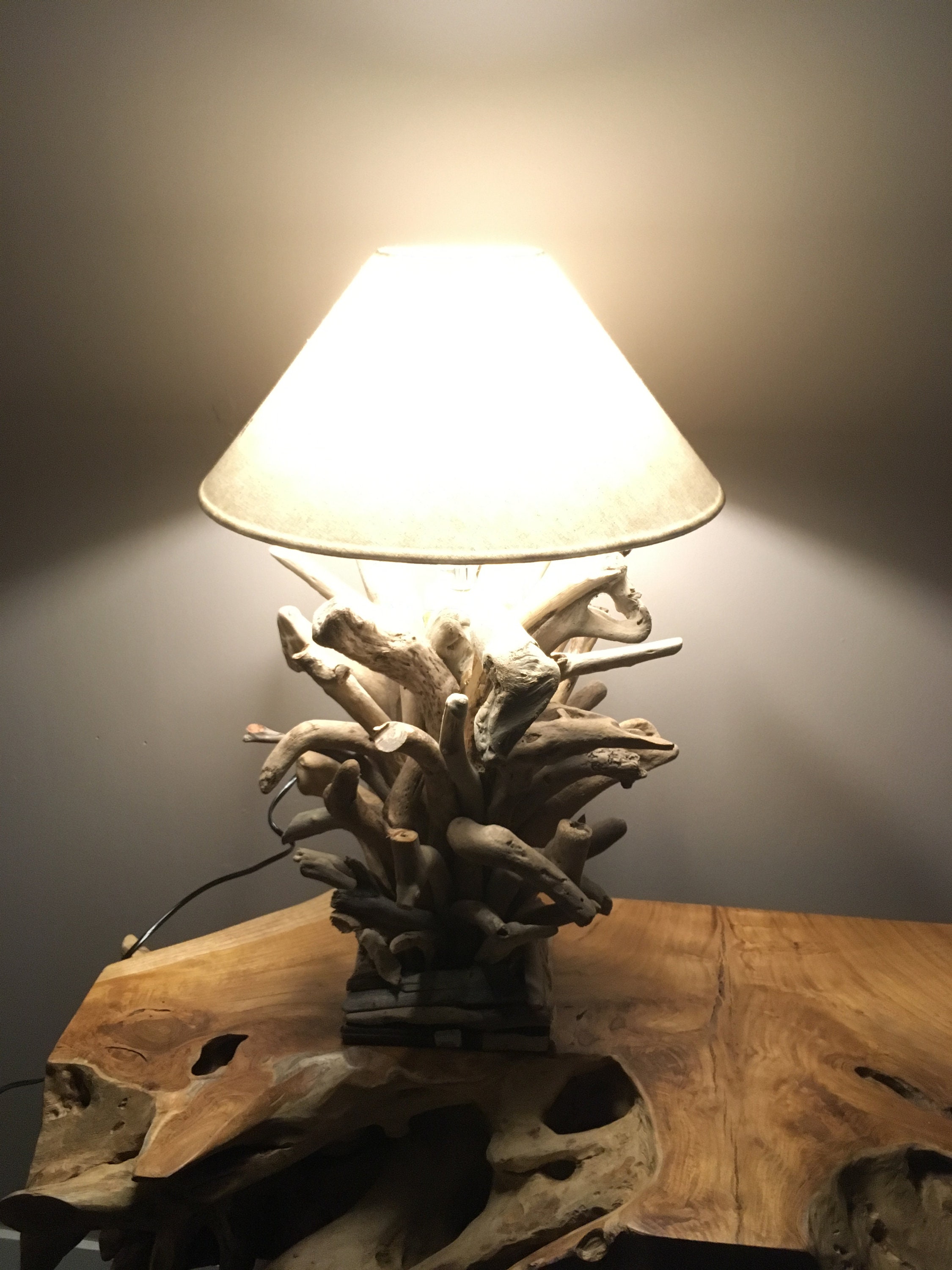 Classy Rustic Driftwood Table Lamp Desk Lighting Wooden Log
