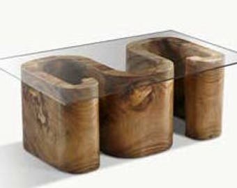Clearance Showroom Sale - Solid Wood "M" Coffee Table with Glass Top