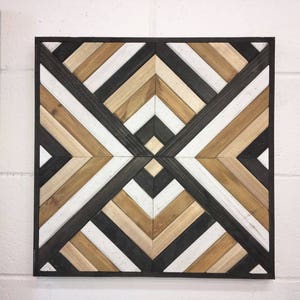 Handmade Rustic Geometric Reclaimed Wooden Wall Art Decor Black, Brown & White, Perfect Gift: Anniversary, Birthday, Home, Office, Cottage image 1