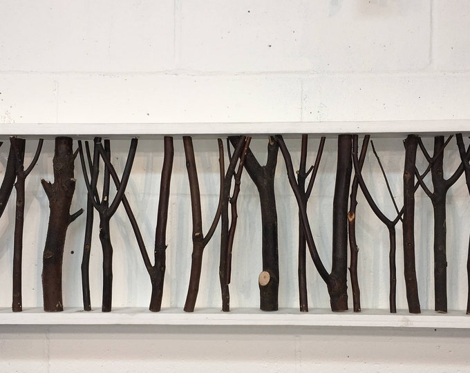 Wood Branch Art, Wood Branch Wall Decor, White Brown Wooden Art, Wood Branch Wall Art, Unique