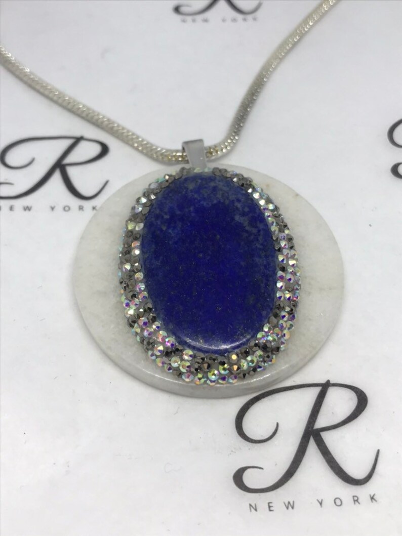 Lapis Lazuli on a White Jade disc 0294