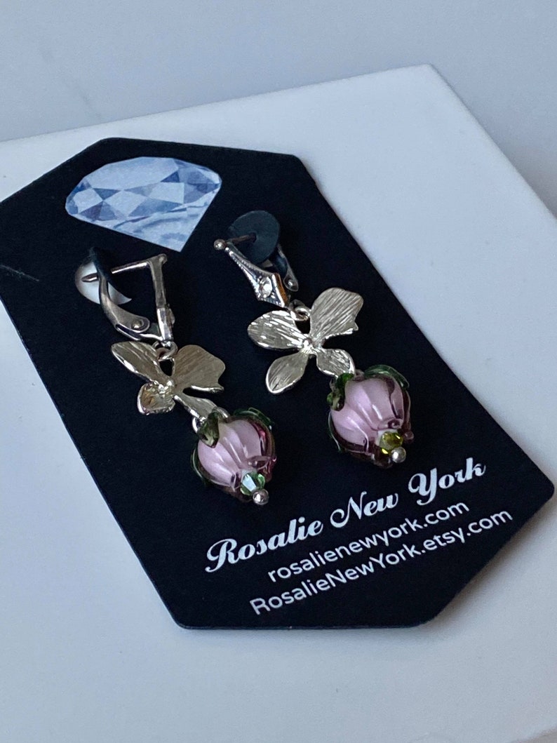 Glasswork Pink Murano rosebuds earrings and Pendant 0626
